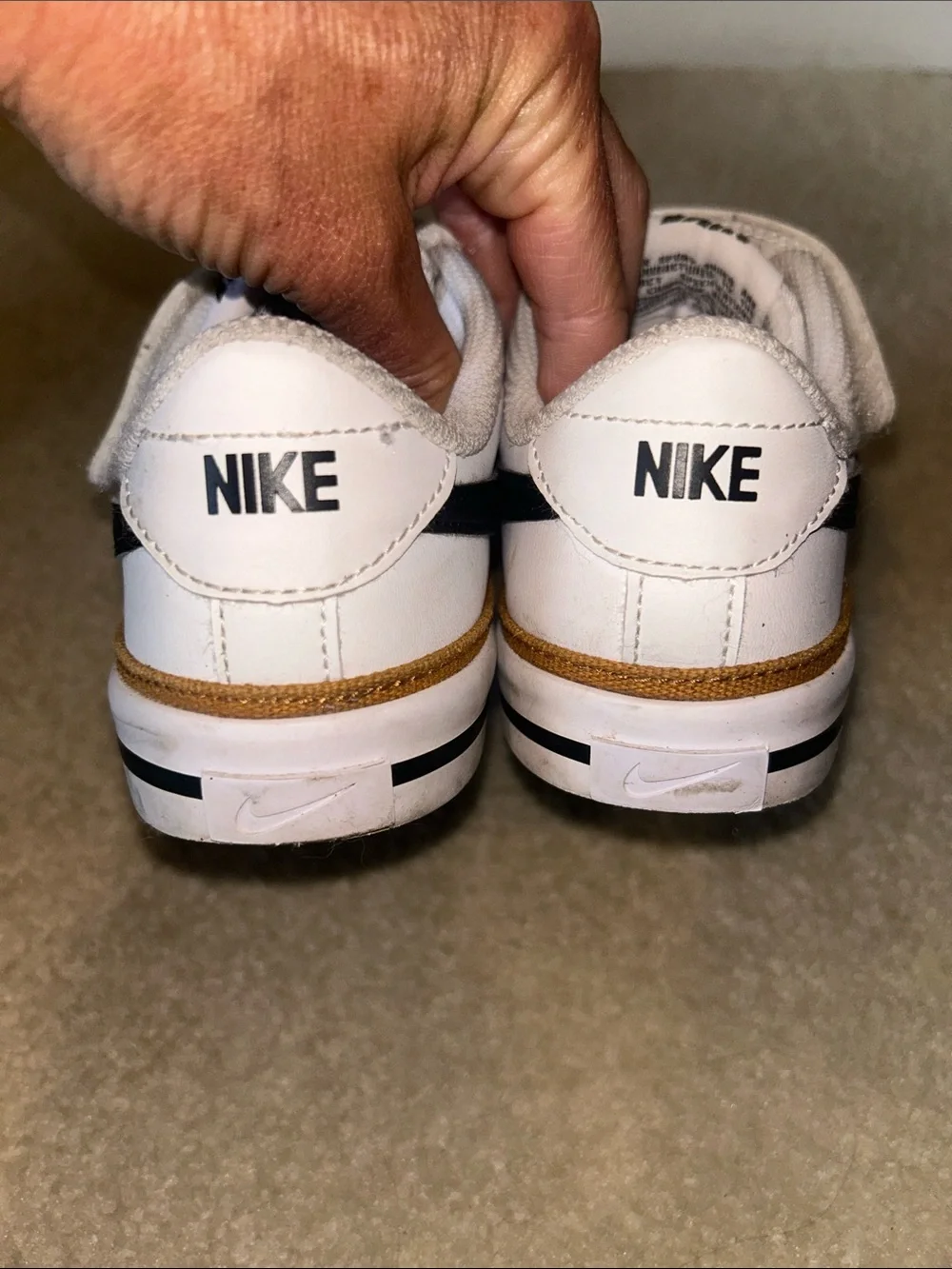 Nike Kids’ Court Legacy Sneakers White w/Black Swoosh and Desert Ochre Trim